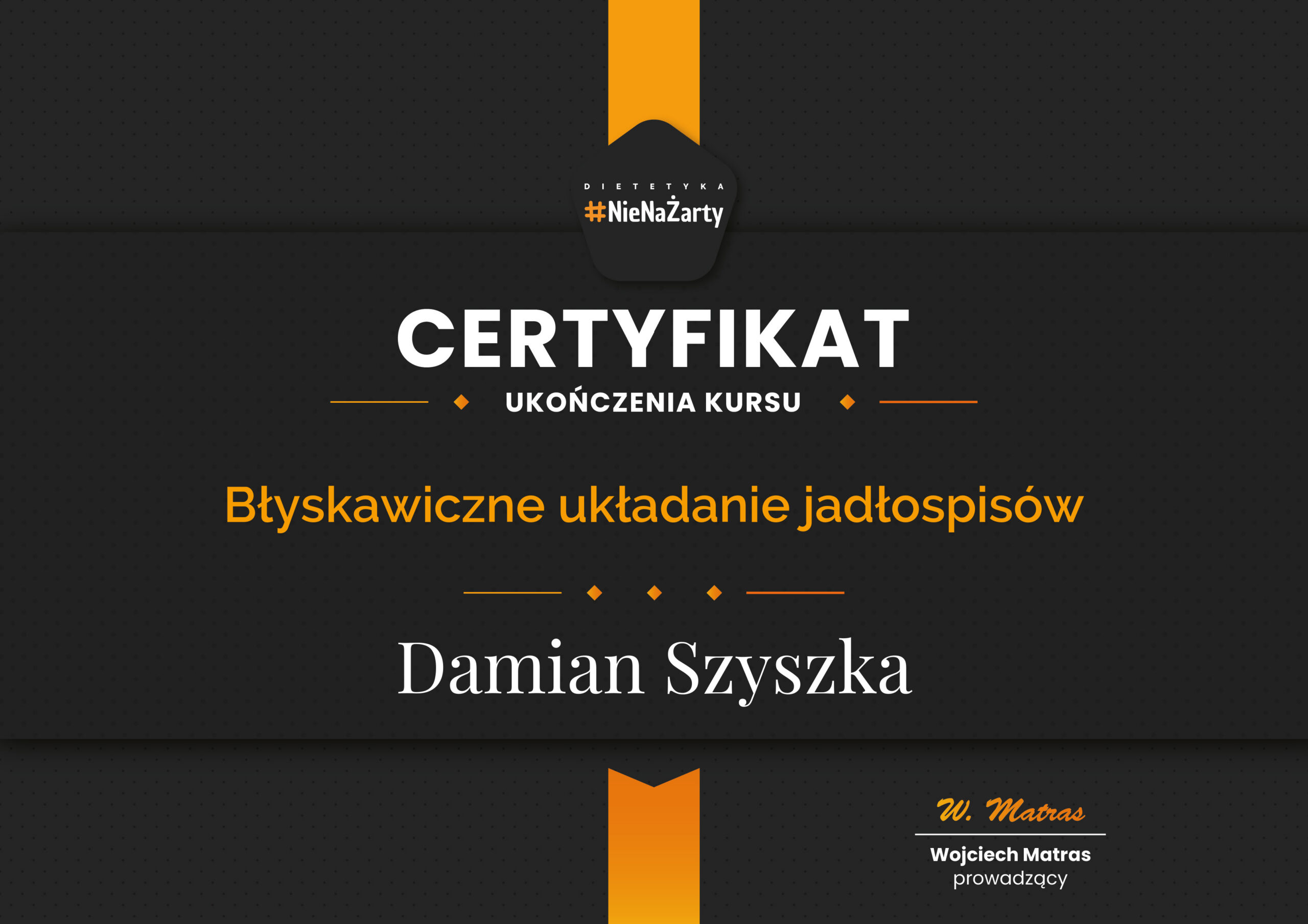 Certyfikat błyskawiczne układanie jadłospisów